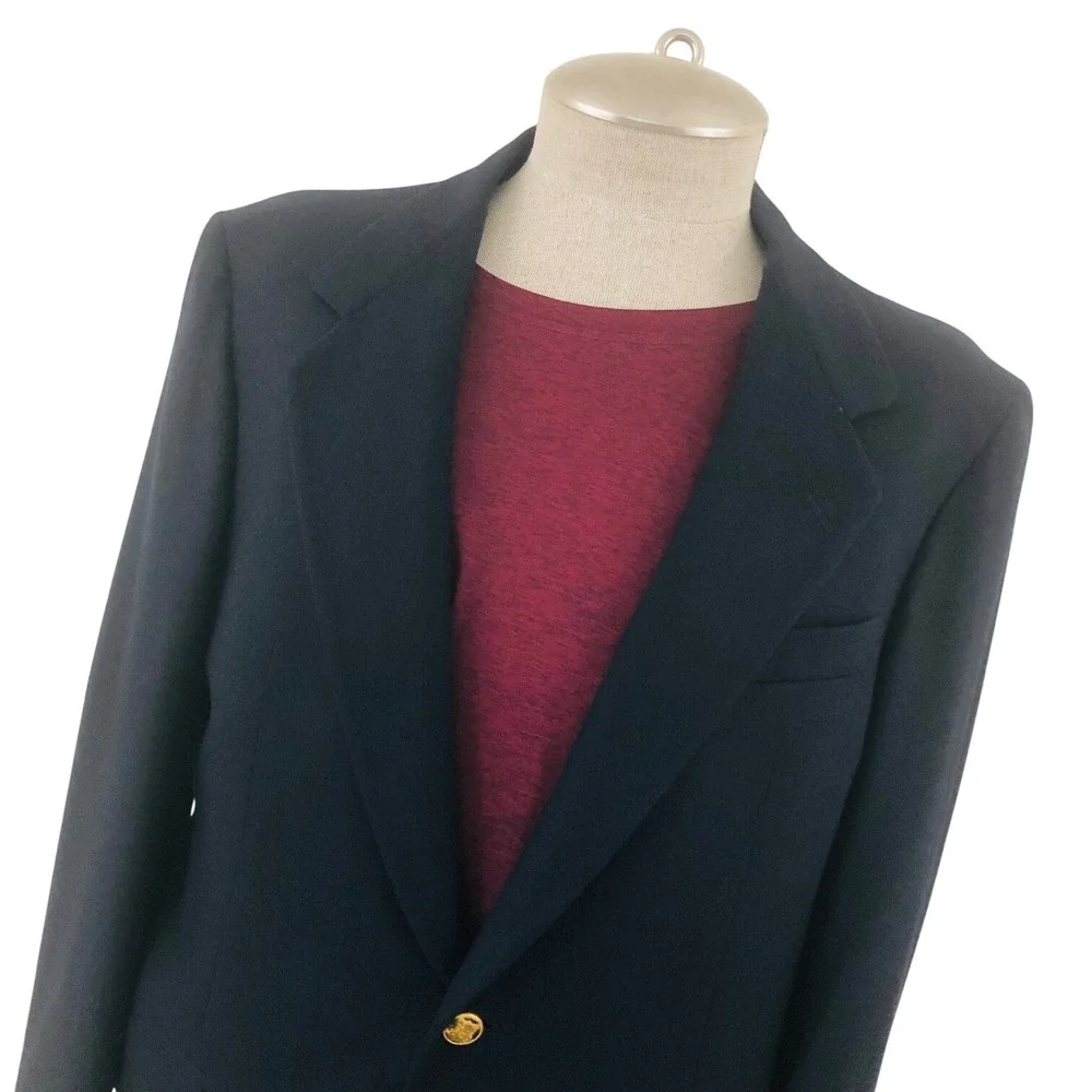 Banana Republic Mens Black Wool Blazer‎ Gold Crest Buttons USA Sport Coat 42R